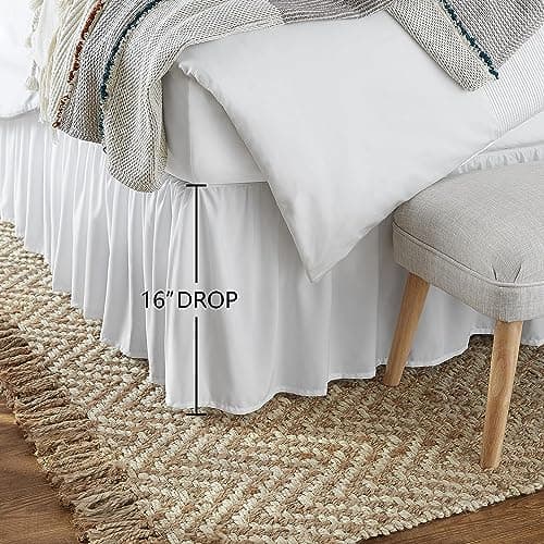 Amazon Basics Lightweight Ruffled Bed Skirt, Classic Style, Soft and Stylish 100% Microfiber with 16" Drop, Wrinkle Resistant, Machine Washable, Queen, Bright White, Solid 6
