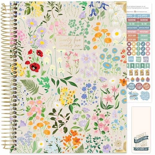 bloom daily planners HARDCOVER Planner 2025-2026 (8.5" x 11") Academic Year (July 2025 - July 2026) - Task Goal Organizer - Monthly & Weekly Inspirational Agenda Book - Garden Party, Beige