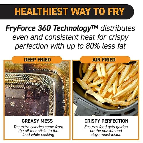 Gourmia Air Fryer Oven Digital Display 5 Quart Large AirFryer Cooker 12 1-Touch Cooking Presets, XL Air Fryer Basket 1500w Power Multifunction Black and Stainless Steel Accents FRY FORCE GAF536 5