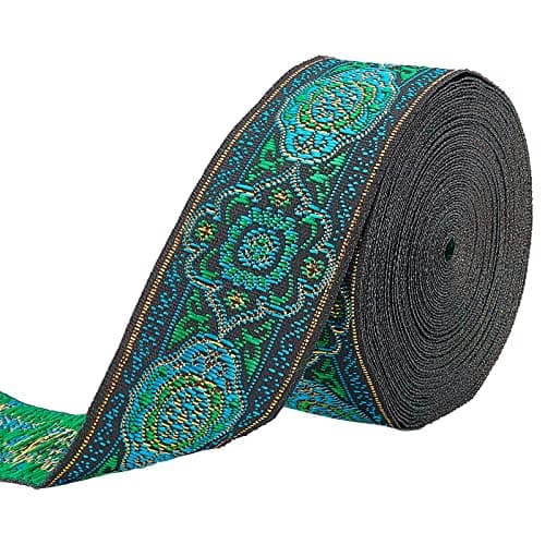 FINGERINSPIRE 7.7 Yard 1.3 Inch Vintage Jacquard Ribbon Emobridered Woven Ribbon Fabric Trim Fringe for DIY Clothing Accessories Embellishment Decorations Green
