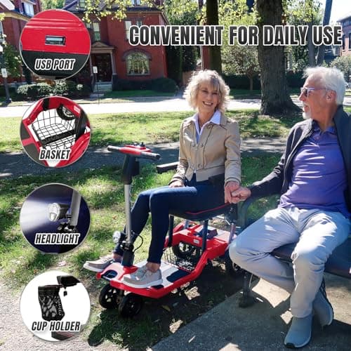 ZiiLIF R3b-Mobility Scooters for Seniors Adults Ultra Lightweight 37.5 Ibs Electric Powered Folding 4 Wheel Mobility Scooter with Cup Holder, Compact & Convenient for Travel Airline Approved, Red 9