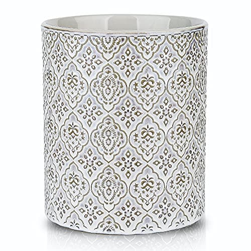 KOOV Kitchen Utensil Holder, Large Utensil Holders for Countertop, 6 x 7 Inches Ceramic Utensil Crock, Deep and Stable, Cooking Utensil Holder, Embossed Pattern, White