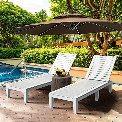 YITAHOME Outdoor Chaise Lounge Chairs Set of 4 with Adjustable Backrest, Sturdy Loungers for Patio & Poolside, Easy Assembly & Waterproof & Lightweight with 265lbs Weight Capacity, Grayish-White 2
