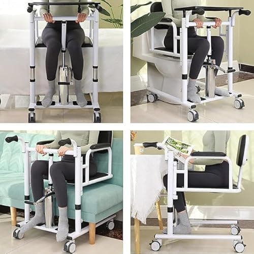 GouwiePuzz Patient Transfer Lift Chair, 4-in-1 Wheelchair with Bedpan, 330 lbs Capacity, Hydraulic Transport Chair for Elderly (Blue) 7