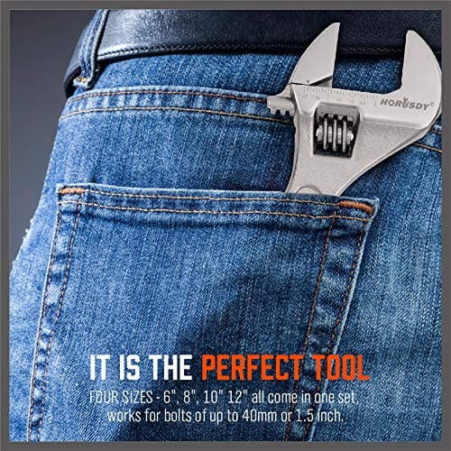 HORUSDY 4-Piece Adjustable Wrench Set, CR-V Steel, Adjustable Wrenches Set(6-inch, 8-inch, 10-inch, 12-inch) 7