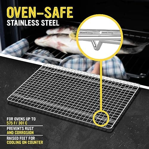 Utopia Kitchen 02 Pack Cooling Racks for Baking Stainless Steel Wire Cookie Rack Fits Jelly Roll Sheet Pan Oven Safe for Cooking Roasting Grilling 8 x 11.75 Inches 5