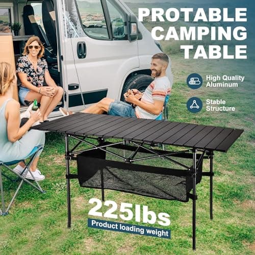 WUROMISE Lightweight Aluminum Folding Camping Table (47” x 21.65” x 26.7”), Portable Roll-Up Design for Outdoor, Camping, Beach, BBQ, Patio, and Picnic, Durable & Waterproof with Carrying Bag 5