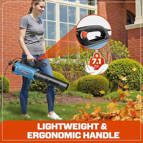 SENIX 12 AMP Handheld Electric Leaf Blower, Up to 700 CFM and 110 MPH, Variable Speed, Lightweight, 120v (BLAE12-M) 7