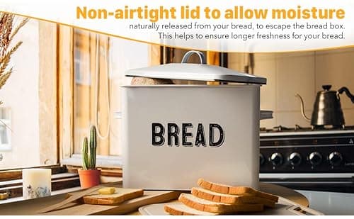 Granrosi Large Farmhouse Bread Box with Metal Lid - White 5