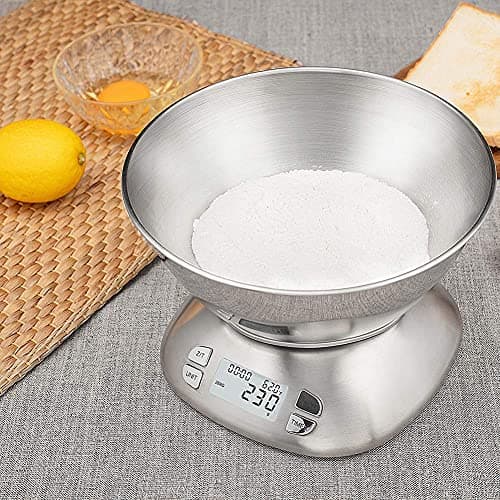 Digital Kitchen Scale with Removable Bowl 2.5L Volume, Electronic Stainless Steel Food Scale for Cooking Baking, Room Temperature, Alarm Timer, 12lb 5.5kg, Batteries Included 7