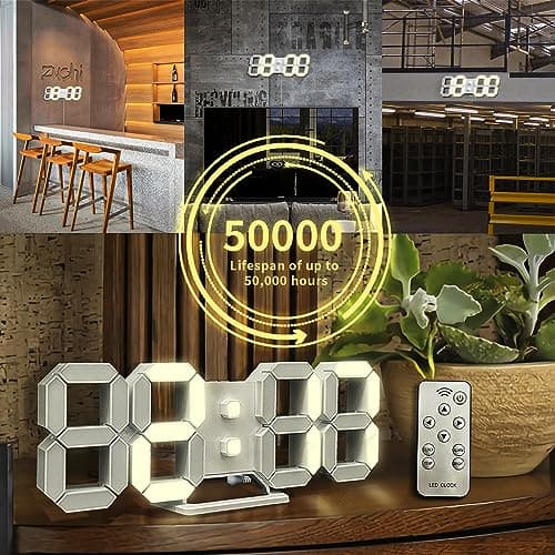 COVERY Digital Wall 3D Clock, Led Desk Clocks, 10 '' Large Number for Bedroom, Living Room, Home and Office - Alarm, Snooze, Temperature, Remote, Nightlight, Auto Light Brightness 6