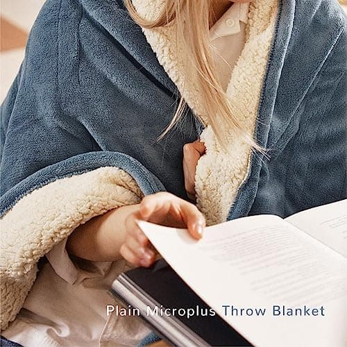 Heated Blanket 50''x60''-Soft and Comfortable Electric Throw,5 Heat Settings and 3H Auto Shut-Off Heating Blanket ETL&FCC Certification Machine Washable (Blue) 7