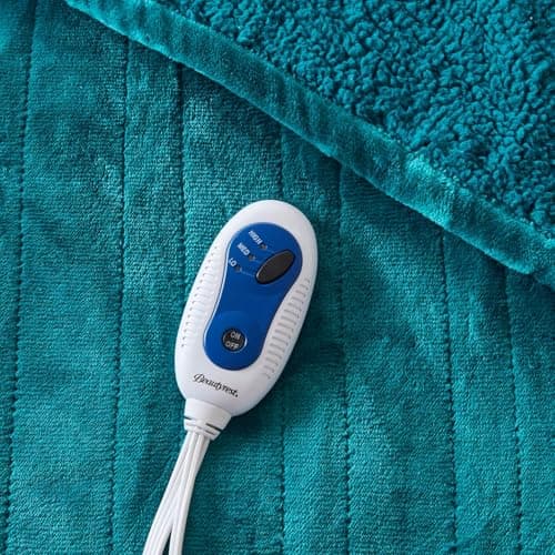 Beautyrest Heated Blanket, Electric Throw Blanket, Soft, Warm, Reversible Plush - Sherpa Heating Blanket Throw, 3 Heat Settings, 2 hr Auto Shut Off, Machine Washable, Oversized 60 in x 70 in, Teal 5