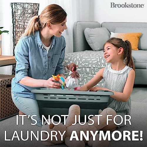 BROOKSTONE 11 GALLON XL 24" Collapsible Laundry Basket & Clothes Hamper, Comfort Non-Slip Handles, Modern Laundry Hamper with Space Saving Design, Portable Pop-Up Hamper, BPA FREE, Grey, 1 Pack 5