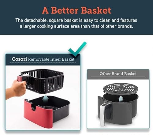 COSORI Air Fryer 5.8QT Oil-Free XL Electric Hot Air Fryers Oven, Programmable 11-in-1 Cooker with Preheat & Shake Reminder, Equipped Digital Touchscreen and Nonstick Basket, 100 Recipes, Red 7