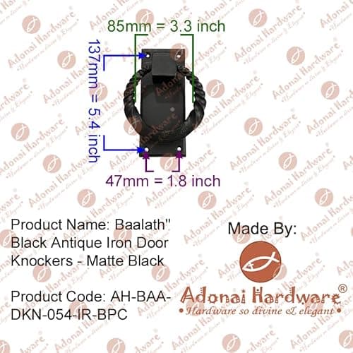 Adonai Hardware Baalath Antique Heavy Duty Forged Front Entry Sturdy Ring Door Knockers (1 Pack, Matte Black) for Vintage Wooden Barn Shed Doors, Gates, Fences, Furniture, Castle and Farmhouse 8