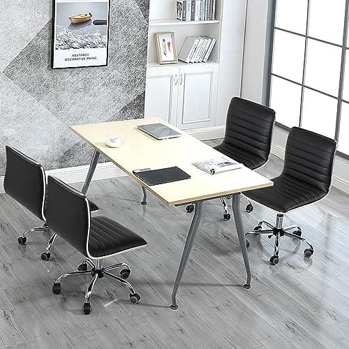 Yaheetech Adjustable Task Chair PU Leather Low Back Ribbed Armless Swivel Black Desk Chair Office Chair Wheels 8