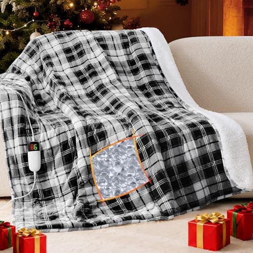 Grey Heated Weighted Blanket for Adults 20Lbs Queen Size 60"x80", 2-in-1 Electric Heating Pad Lap Heavy Blanket for 190-210lbs for Couch, 10 Level 1-8H Auto Off, Birthday Gifts for Men Dad Boyfriend