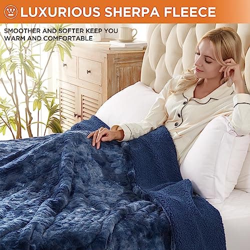 Westinghouse Electric Blanket Full, Faux Fur Heated Blanket with 10 Heating Levels & 1-12 Hours Auto Off, Soft Cozy Sherpa Heated Blanket Washable Blanket (80" x 84" Full Size, Indigo) 5
