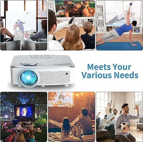 Projector with Bluetooth, Native 1080P Full HD Projector with Speaker, 9500 Lumens Outdoor Portable Movie Mini Projector Compatible with Laptop, Smartphone, TV Stick, Xbox, Roku 5