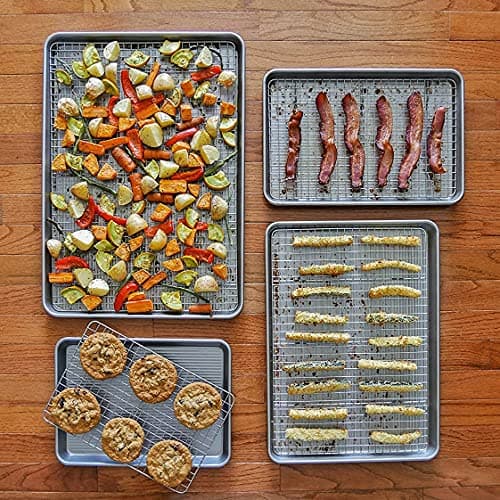 USA Pan Bakeware Half Sheet Baking Pan and Bakeable Nonstick and Cooling Rack Set, Metal 6