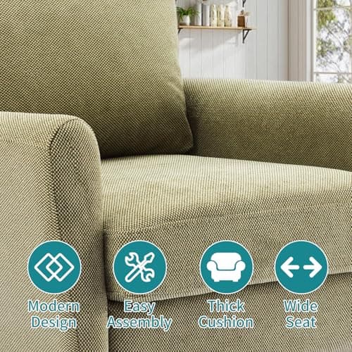 OLIXIS Comfy Accent Chair for Living Room Bedroom and Waiting Room, Upholstered Mid-Century Reading Chair with Pillow and Solid Wood Legs, Wide Singe Modern Lounge Sofa (Green) 5