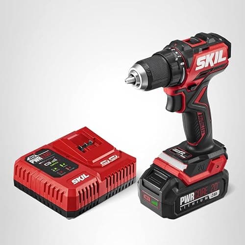 SKIL PWR CORE 20 Brushless 20V 1/2" Compact Variable-Speed Drill Driver Kit with 1/2'' Single-Sleeve, Keyless Ratcheting Chuck & LED Worklight Including 2.0Ah Battery and PWR Jump Charger-DL6293B-10 10