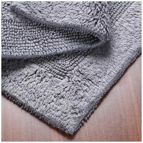 Bath Mat Rug 17x24" Rectangle Charcoal Grey, 100% Pure Cotton, Super Soft Reversible Bath Rug For Bathroom, Plush & Absorbent, Hand Tufted Heavy Weight Construction, Full Reversible Step Out Rugs