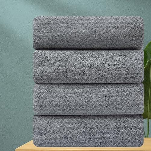 CHINO Bath Towels,4 Piece Large Bath Towels Dark Gray 35"x70" Extra Large Bath Towels Microfiber Soft XL Bath Sheets Super Absorbent Towels for Bathroom Quick Dry Oversized Bath Towels for Family Spa 9