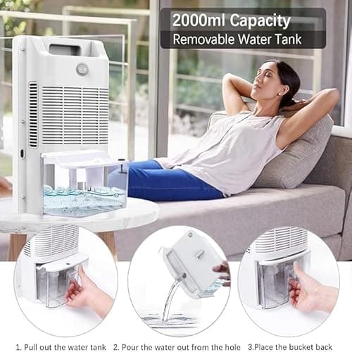 Posdry Air Dehumidifier for Home 68oz Water Tank with Drain Hose,Auto Shut-off for Bedroom,Bathroom,2L Ultra Quiet Small Dehumidifier for Basement RV,Closet 323sq.ft 7