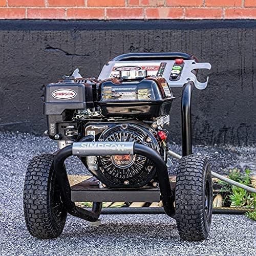 SIMPSON Cleaning PS3228 PowerShot 3300 PSI Gas Pressure Washer, 2.5 GPM, Honda GX200 Engine, Includes Spray Gun and Extension Wand, 5 QC Nozzle Tips, 5/16-inch x 25-foot MorFlex Hose, 49-State 16