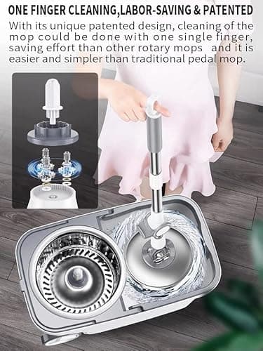 Michao Spin Mop Bucket Deluxe 360 Spinning Floor Cleaning System with 6 Microfiber Replacement Head Refills,62" Extended Handle,4X Wheel for Home Cleaning 3