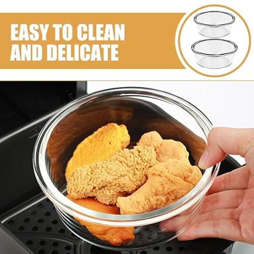 LABRIMP 2pcs High-temperature Resistant Glass Bowl for Air Fryer Baking Serving for Salad Noodles Desserts Food-grade Glass Kitchenware 9