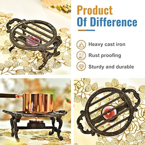 Sungmor Heavy Duty Cast Iron Teapot Dish Warmer Stable Holder for Tealight Stand | Tealight Warmer Decorative Stove for Villa Yard Balcony-Round 5