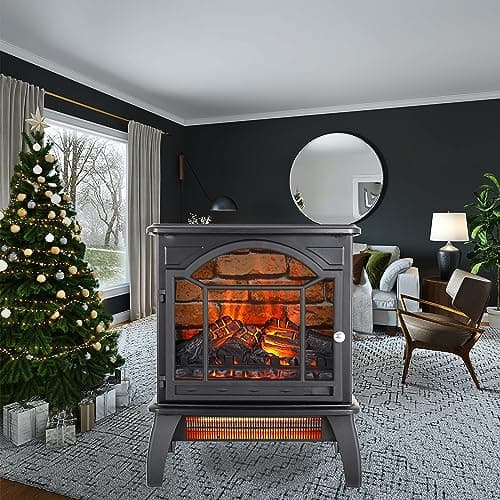 18'' Electric Fireplace Infrared Heater with Remote Control, 3D Flame Effect, Adjustable Brightness & Heat, 1500W Freestanding Stove, Black 8