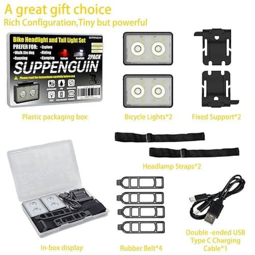 Bicycle Light for Night Riding, SUPPENGUIN USB Rechargeable, Front and Back, 3+4 Modes, Headlight and Taillight Set, IP44 Waterproof (Black, 2 Pack) 6