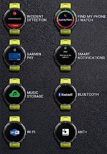 Wearable4U - Garmin Forerunner 965 Premium GPS Running and Triathlon 47 mm Smartwatch with AMOLED Touchscreen Display, Carbon Gray DLC Titanium Bezel and Yellow Silicone Band + Black Earbuds Bundle 7