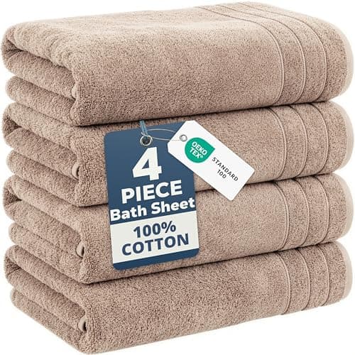 Casa Platino 100% Cotton Bath Sheets Set of 4 (36"x72") - Ring Spun Cotton Extra Large Bath Towels Sets - Quick Dry, Soft & Absorbent Oversized Shower Towel Sets - Sustainabaly Produced - Tan Brown