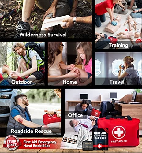 330 Piece First Aid Kit, Premium Waterproof Compact Trauma Medical Kits for Any Emergencies, Ideal for Home, Office, Car, Travel, Outdoor, Camping, Hiking, Boating (Red) 6