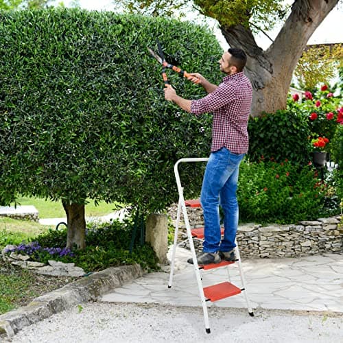 LUISLADDERS 4 Step Ladder, Folding Step Stool, Heavy Duty Step Ladder, Sturdy with Handrails, Anti-Slip & Wide Pedal, Lightweight Portable Ladders for Adults, Home Kitchen 350 lbs 8