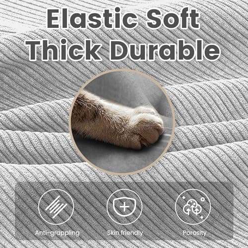 ROWHY Oversized Modular Sectional Sofa with Movable Ottoman, 112 Inch 4 Seat Modern Corduroy Sofa Set, Convertible L Shaped Couch for Living Room and Office, Light Grey 5