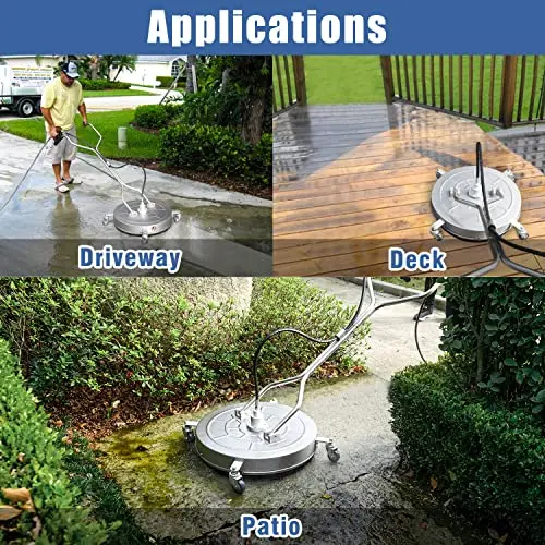 JANZ 24'' Pressure Washer Surface Cleaner with 4 Wheels,Dual Handle,Stainless Steel Housing, 4 Replacement Nozzle Cores and 2 Hose Adapters,Ideal for Driveways, Sidewalks,Patios,Decks Cleaning 6