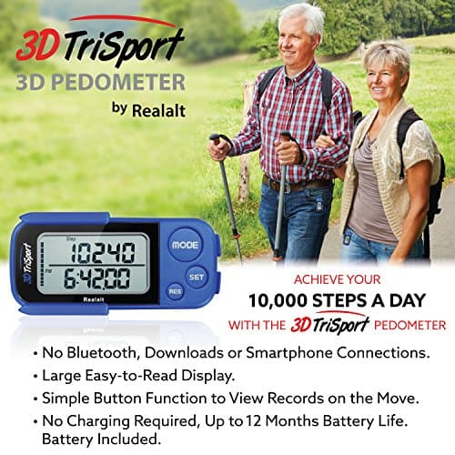 Realalt 3DTriSport 3D Walking Pedometer with Clip & Strap, Accurate Step Counter with 30-Day Memory, Distance in Miles/KM Large Display Perfect for Seniors & Beginners eBook Included - Blue 6