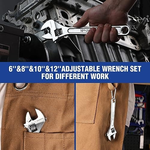 WORKPRO 4-piece Adjustable Wrench Set, Forged, Heat Treated, Chrome-plated (6-inch, 8-inch, 10-inch, 12-inch) 6