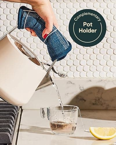 Caraway 2 Quart Whistling Tea Kettle - Durable Stainless Steel Tea Pot - Fast Boiling, Stovetop Agnostic - Non-Toxic, PTFE & PFOA Free - Includes Pot Holder - Cream 6