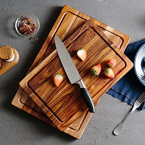EVERBBKING Acacia Wood Cutting Board for Kitchen Wooden Cutting Board with Deep Juice Groove and Handles, Wooden trays for meat, fruit and cheese 3