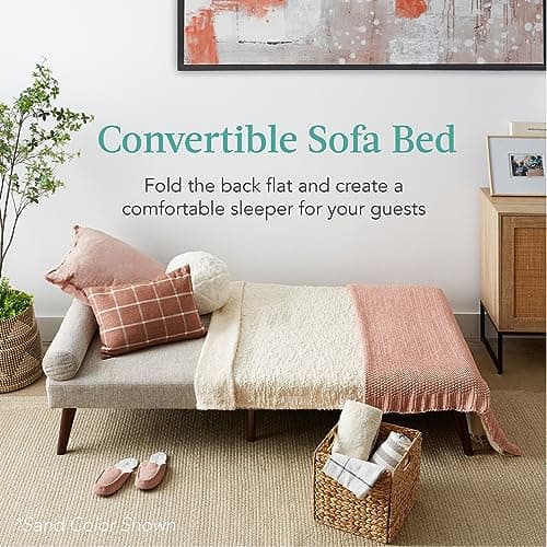 Best Choice Products Mid-Century Modern Upholstered Futon, Convertible Folding Sofa Bed, Small Couch w/Rounded Armrests, 2 Cupholders - Black 7