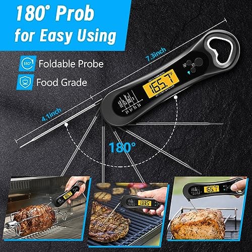 Meat Thermometer Digital, Instant Read Meat Thermometer for Grill and Cooking, with Bottle Opener, Backlight & Calibration Food Thermometer, Kitchen Gadgets for BBQ, Turkey, Candy, Liquids 5