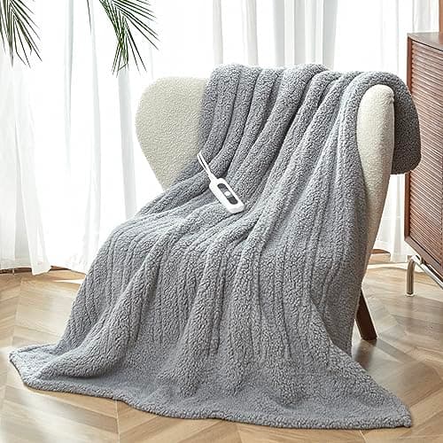 Heated Throw Blanket Double Sided Sherpa, Soft Heating Electric Blanket for Bed, Automatic Safety System, 6 Heating Levels & 4 Hours Auto-Off, 50"x60" Arctic Grey