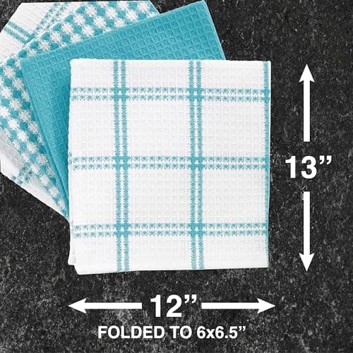 T-Fal Premium Waffle Dish Cloths: Highly Absorbent, Super Soft Long Lasting - 100% Cotton, 12"x13" Towel for Cleaning & Drying, (8-Pack), Breeze 5